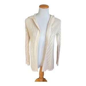Womens Freshman 1996 Hooded Cream Crocheted Style Open Front Cardigan Sweater S